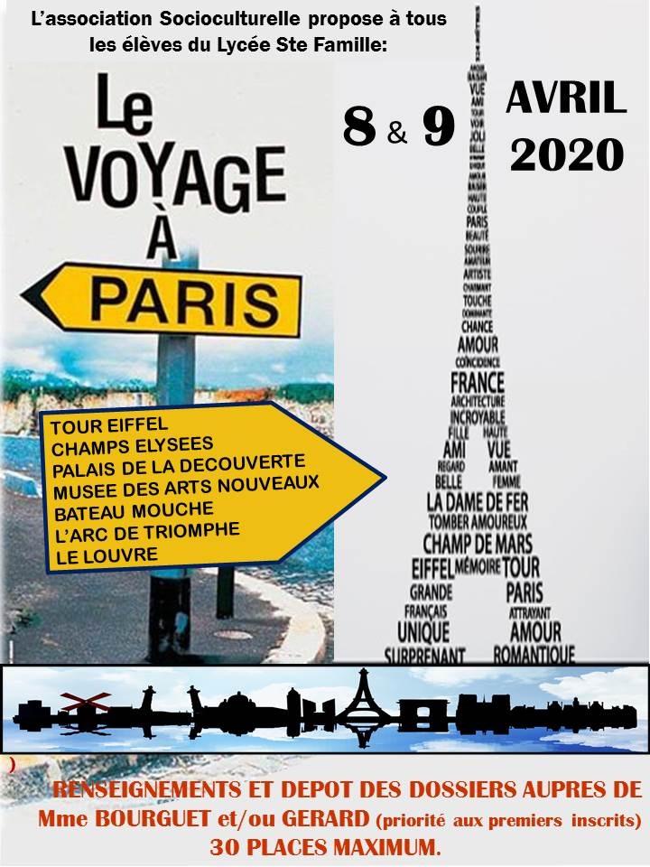Voyage Pédagogique Paris 2020 Lycée Sainte Famille Saintonge Bordeaux
